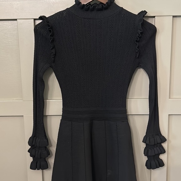 Zara Black Ruffle Knit Sweater Dress S - Picture 5 of 6